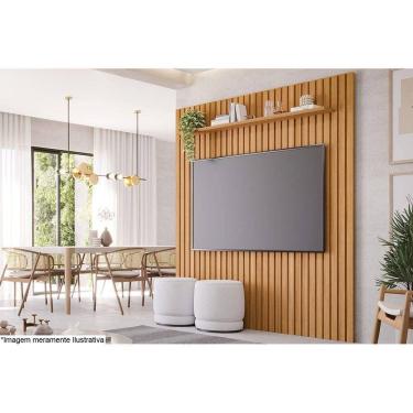 Imagem de Painel Quarto p/TV até 65 Pol Maragogi c/ Prateleira Ripado 185x220cm Nature - Permóbili