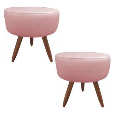 Imagem de Kit 02 Puffs Banqueta Redondo Classic Suede Rosa - DS Estofados