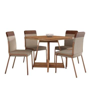Imagem de Mesa de Jantar Quadrada 90cm + 4 Cadeiras Duo Estofadas NF - Carraro M