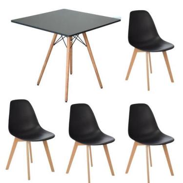 Imagem de Mesa Cozinha Eiffel Quadrada Preta e 4 Cadeiras Nordic Pretas - Móveis