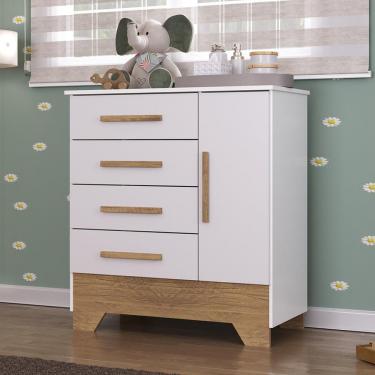Imagem de Cômoda Infantil 4 Gavetas 1 Porta Catavento Rodial - Nature/Branco