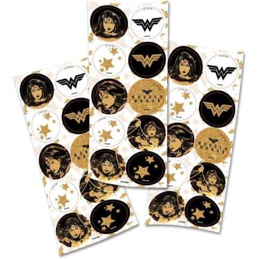Imagem de 30 Adesivos MULHER MARAVILHA LUXO redondo decoração festa - FESTCOLLOR