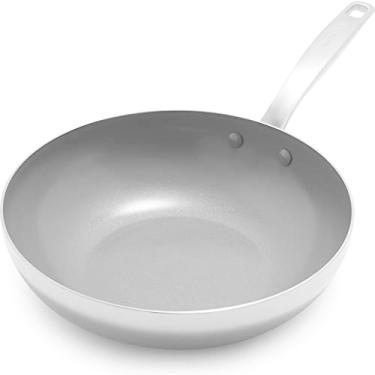 Imagem de GreenPan Frigideira Wok Chatham Tri-Ply, de aço inoxidável, saudável, antiaderente, 28 cm, sem PFAS, multirevestida, indução, lavável na lava-louças, segura para forno, prata