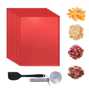 Imagem de 8 peças de bandejas desidratadoras de silicone para couro de frutas, 30,5 x 25,4 cm, tapetes desidratadores antiaderentes com borda para frutas, legumes, carne, ervas, biscoitos líquidos com raspador