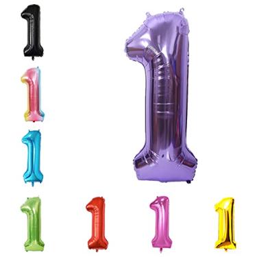 Imagem de Balão grande de 101 cm com número de hélio, festa de casamento de aniversário 0 a 9 (roxo, 1)