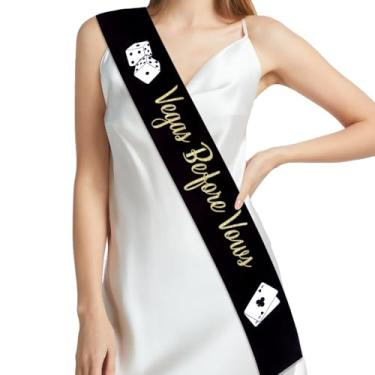 Imagem de Fangleland Black Gold Las Vegas Theme Bachelorette Sash, Vegas Before Vows Bridal Shower Sash Casino Wedding Engagement Decor Poker Dice, Vegas Gambling Party Bride to Be Decorations