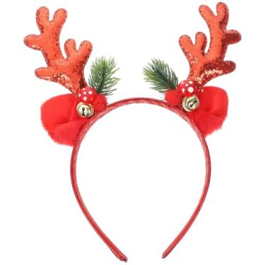 Imagem de Beaupretty Tiara de chifres de rena com chifre de alce com chifre de sino, faixa de cabeça de, acessórios de festa para mulheres e (vermelho)