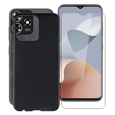 Imagem de KJYFOANI Capa inteligente para ZTE Blade V50, com [1 película protetora de tela de vidro temperado], capa de silicone macia preta à prova de choque para ZTE Blade V50 Smart (6,6 polegadas) - Preto