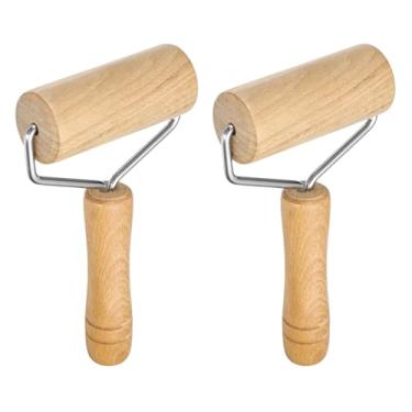 Imagem de HARFINGTON 2 peças de rolo de massa de 18,5 cm x 4 cm com cabo de madeira de bordo em Y antiaderente para fondant rolo de massa para assar biscoitos, argila de pastelaria, cor de madeira