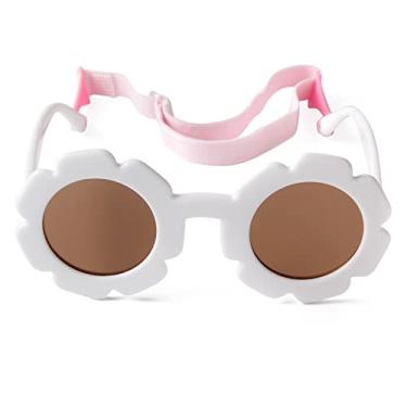 Imagem de JUDOO Óculos de sol infantis com alça polarizada flexível para bebês meninos meninas de 0 a 24 meses, Branco/chá