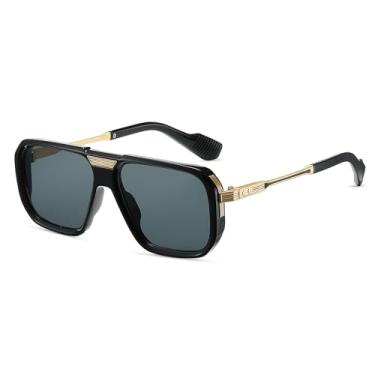 Imagem de TruFabV Óculos de sol retangulares vintage retrô para homens e mulheres, óculos de sol quadrados dos anos 70, armação grossa, Preto, 55mm