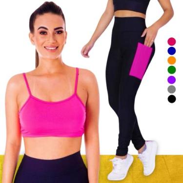 Imagem de Conjunto Top fitness ALÇA FINA bojo Feminino + CALÇA leg LEGGING BOLSO