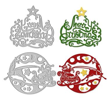 Imagem de Hying 2 peças de metal com letras de Natal, cortes, Papai Noel, matrizes de corte de veado, molde de estêncil para fazer cartões, scrapbook, papel, artesanato, álbuns, decoração de Natal