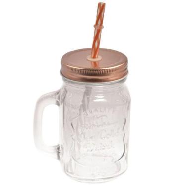 Imagem de Caneca Com Tampa E Canudo Rose Vidro Alça 500ml - Art House