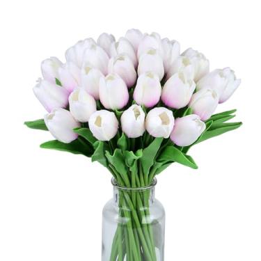 Imagem de SITUMEIZI Tulipas falsas flores artificiais toque real roxo 35,5 cm 15 peças flor de seda para decoração de casa buquê de casamento decorações arranjos florais