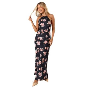 Imagem de Petal & Pup Vestido longo feminino Hadley Halterneck, Floral preto, GG
