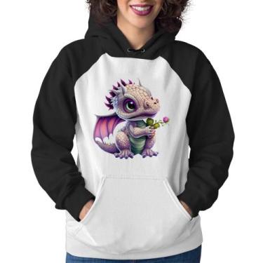 Imagem de Moletom Feminino Dragão Bebê - Foca na Moda, Branco, Preto, M