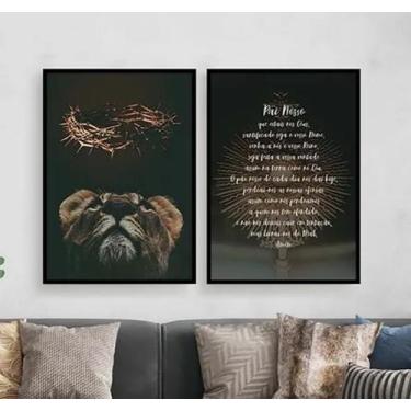 Imagem de Kit 2 Quadros Oração Pai Nosso Leão 45x34cm - Quadros On-line, Madeira