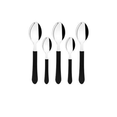 Imagem de Conjunto Chá e Sobremesa Leme 72 Peças Lâminas Aço Inox Cabo Preto PBA