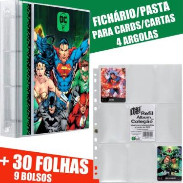 Imagem de Pasta Fichário Carta Cards 4 Argolas HRO DC Liga da Justiça + 30 Folha