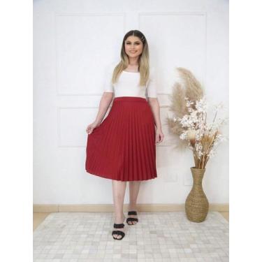Imagem de A-Lows A&L Saia Midi Plissada Evangelica Elegante Cintura Alta A&L1085