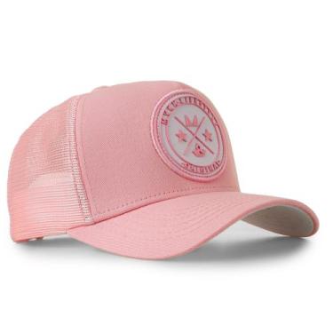 Imagem de Boné Trucker Brasão Rosa e Branco MVCK