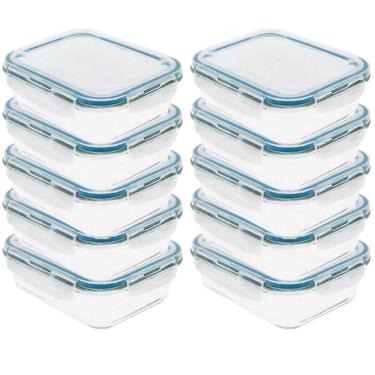 Imagem de Kit 10 Pote de Vidro com Tampa Hermética 370ml 14,5x10x4,5