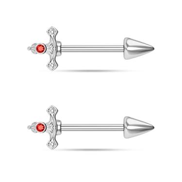 Imagem de CM Crareesi Mania Anéis de mamilo de adaga, aço cirúrgico 316L, piercing de mamilo, joia de calibre 14, anéis de mamilo góticos, Metal, Zircônia cúbica