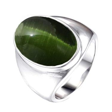 Imagem de HIJONES Anel de aço inoxidável grande oval de pedra olho de gato para homens, alianças de compromisso de casamento de aço inoxidável, Zircônia, aço inoxidável, pedra preciosa, prata, Zircônia cúbica