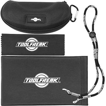 Imagem de ToolFreak Estojo de armazenamento de óculos com clipe de mosquetão de metal - perfeito para óculos de segurança, óculos de sol ou outros óculos - com cordão ajustável para armazenamento conveniente -