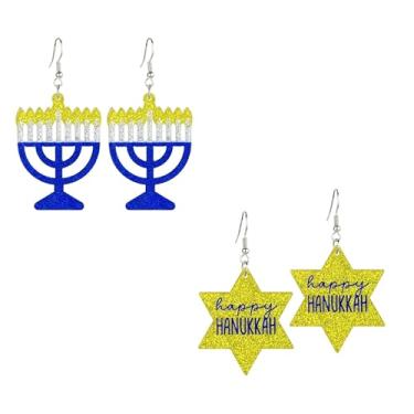 Imagem de 1-3 pares de brincos de pingente de Hanukkah com glitter para mulheres, azul, branco, menorá, estrela de Davi, acessórios de joias religiosas judaicas, presentes de Natal de Chanucá, Acrílico, Sem