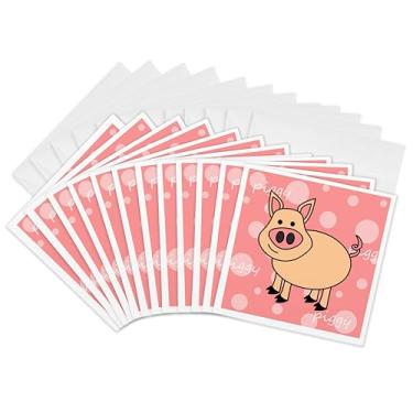 Imagem de 3dRose Design de porquinho rosa – Porco feliz – Cartões comemorativos, 15 x 15 cm, conjunto de 12 (gc_6179_2)