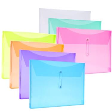 Imagem de Envelopes de plástico poli tamanho carta A4 com fecho de botão e cordão, pastas de arquivo transparentes de expansão de 3,5 cm, organizador de documentos com carregamento lateral para casa, escola e