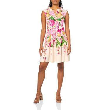 Imagem de London Times Feminino Floral Decote Dividido Liso Ajuste e Flare Career Guest of Chic Polido, chifre/rosa, 42