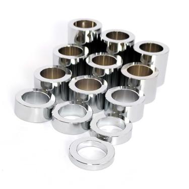Imagem de Americruise Kit espaçador de eixo de roda de alumínio CNC com 13 peças I.D. 3/4'' - OD 3-1/20.3 cm para Harley Custom Bobbers and Choppers (preto, I.D. 1.0'' - OD 1-1/2'')