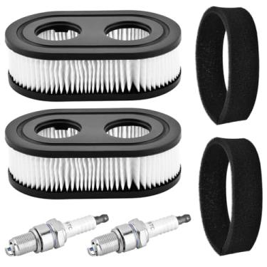 Imagem de 2 peças de filtro de ar com pré-filtro e vela de ignição compatíveis com motores BS 500EX 550EX 575EX 625EX 725EXI, filtro de ar substitui os números de peça 593260, 798452, 798339 e 334404