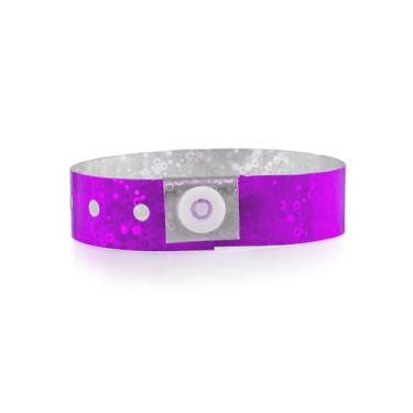 Imagem de Pulseiras de plástico holográfico roxo 100 Wristco para eventos – uso prolongado, cor brilhante evita a reutilização – Pulseiras de grau premium para identificação hospitalar e médica, festa e