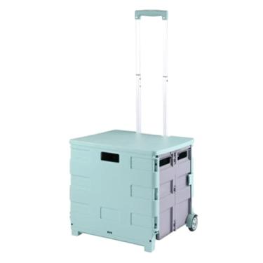 Imagem de carroça Carrinho de vagão de plástico com rodas dobrável utilitário vagão de mercearia jardim carrinho de mão portátil para compras transportando cargas pesadas dobrável