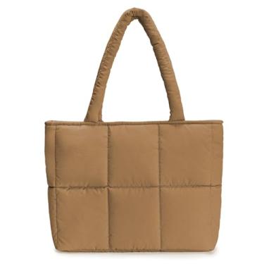 Imagem de Bolsa feminina acolchoada, grande, acolchoada, leve, para trabalho, viagem, academia, loja, Marrom, Large
