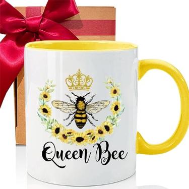Imagem de SRIHBET Caneca de café de cerâmica de abelha rainha, amante de abelha rainha, presentes de dia das mães para mulheres, presente para mãe, filha, esposa, namorada, melhor amiga, presentes de
