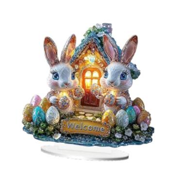 Imagem de Tachiuwa Acrílico coelhinhos de páscoa decoração de páscoa diy ornamento atraente display de mesa 2d sinal plano para lareira canto casa, 20.4 Cm X 20 Cm