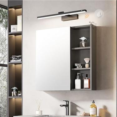 Imagem de Luz LED para espelho de banheiro com sensor de movimento e interruptor de iluminação de parede giratória de 180° lâmpada de armário de alumínio 80 cm 40 W arandela de parede IP44 luzes de maquiagem