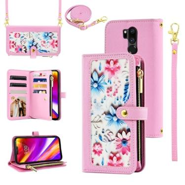 Imagem de Furiet Capa carteira floral para LG G7 ThinQ com alça de pulso alça de ombro bolsa com zíper, suporte para cartão capa de telefone para LGG7 One G 7 Plus LG7 Fit LG7ThinQ 7G Thin Q G7+ G7thinq