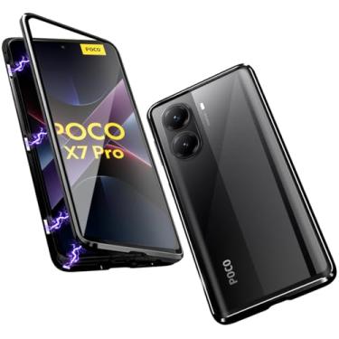 Imagem de QUIETIP Capa compatível com Poco X7 Pro e Redmi Turbo 4 5G, moldura de metal magnética dupla face, capa de vidro temperado transparente, preta