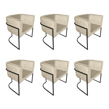 Imagem de Kit 6 Cadeiras De Jantar Premium Base De Ferro Preta Veludo Bege