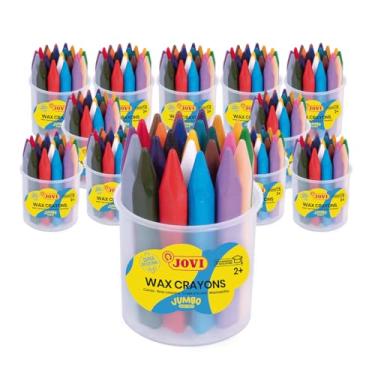 Imagem de Jovi - Giz de cera jumbo, conjunto de giz de cera a granel, 12 recipientes de plástico com 24 gizes de cera triangulares, cada um em 24 cores, fácil aderência para mãos pequenas, total de 288 giz de
