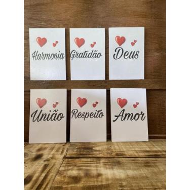 Imagem de Kit 6 Placas Decorativas frases MDF 3mm Fé/Amos/Gratidão 19x13 - Broth