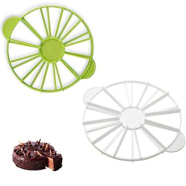 Imagem de XIAOHONG 2 peças marcador de porção de bolo dupla face, 10/12 e 14/16 fatias de bolo redondo e marcador de fatiador de torta cortadores de torta divisor de bolo cortador de cheesecake ferram