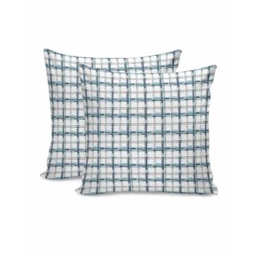 Imagem de 2 pacotes de capas de almofada xadrez de algodão branco azul e branco, azul buffalo, xadrez, abstrato, 45,7 x 45,7 cm, quadrado, macio, azul celeste, xadrez, vintage, envelhecido, capa de almofada