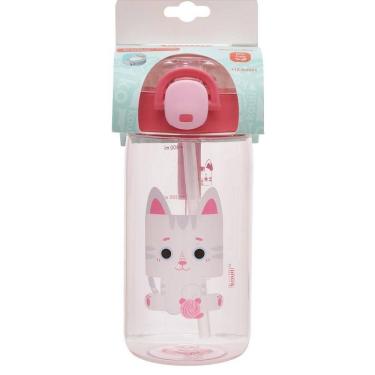 Imagem de Garrafa Com Canudo Pacific Kouii 460ML Gato Mia Rosa